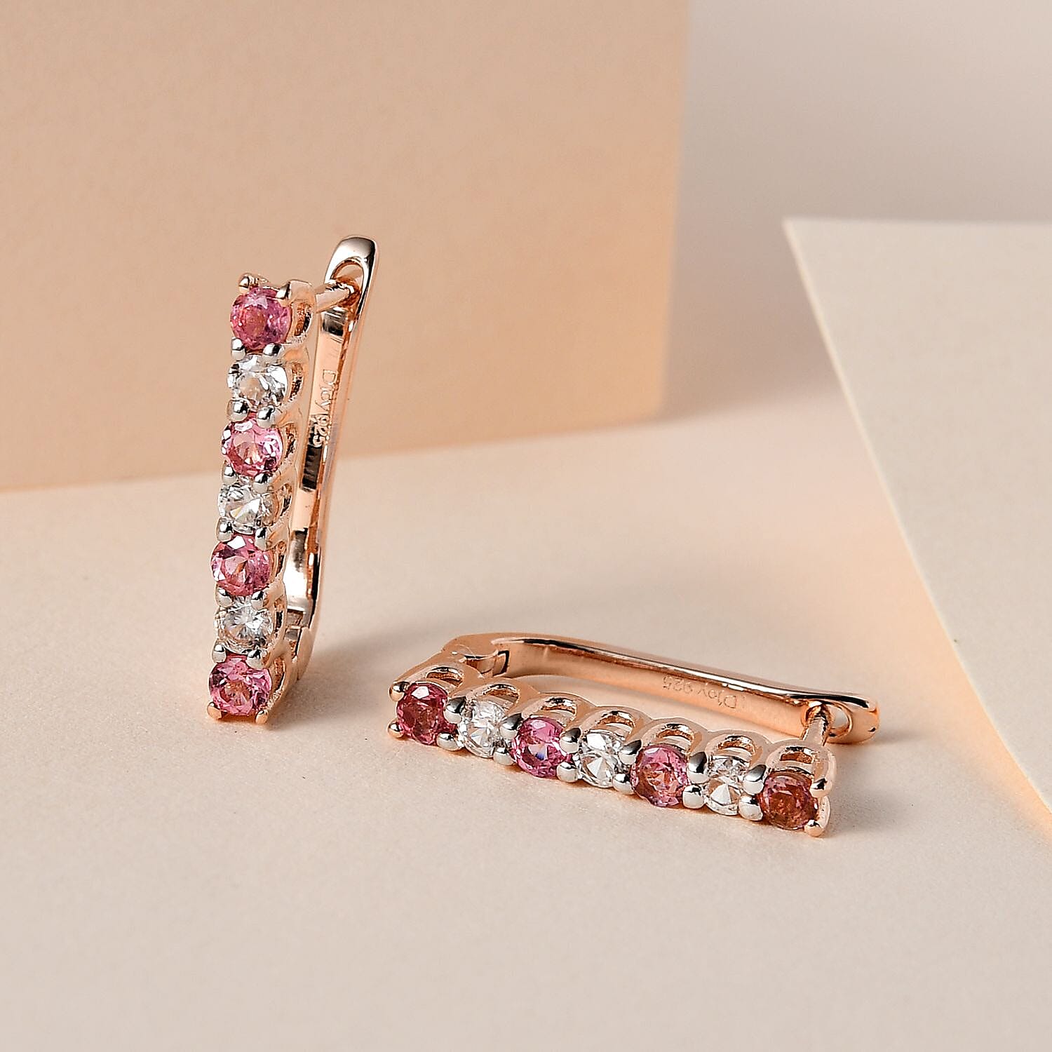Premium Morro Redondo Pink Tourmaline and White Zircon Hoop Earrings in Vermeil Rose Gold Over Sterling Silver 1.00 ctw
