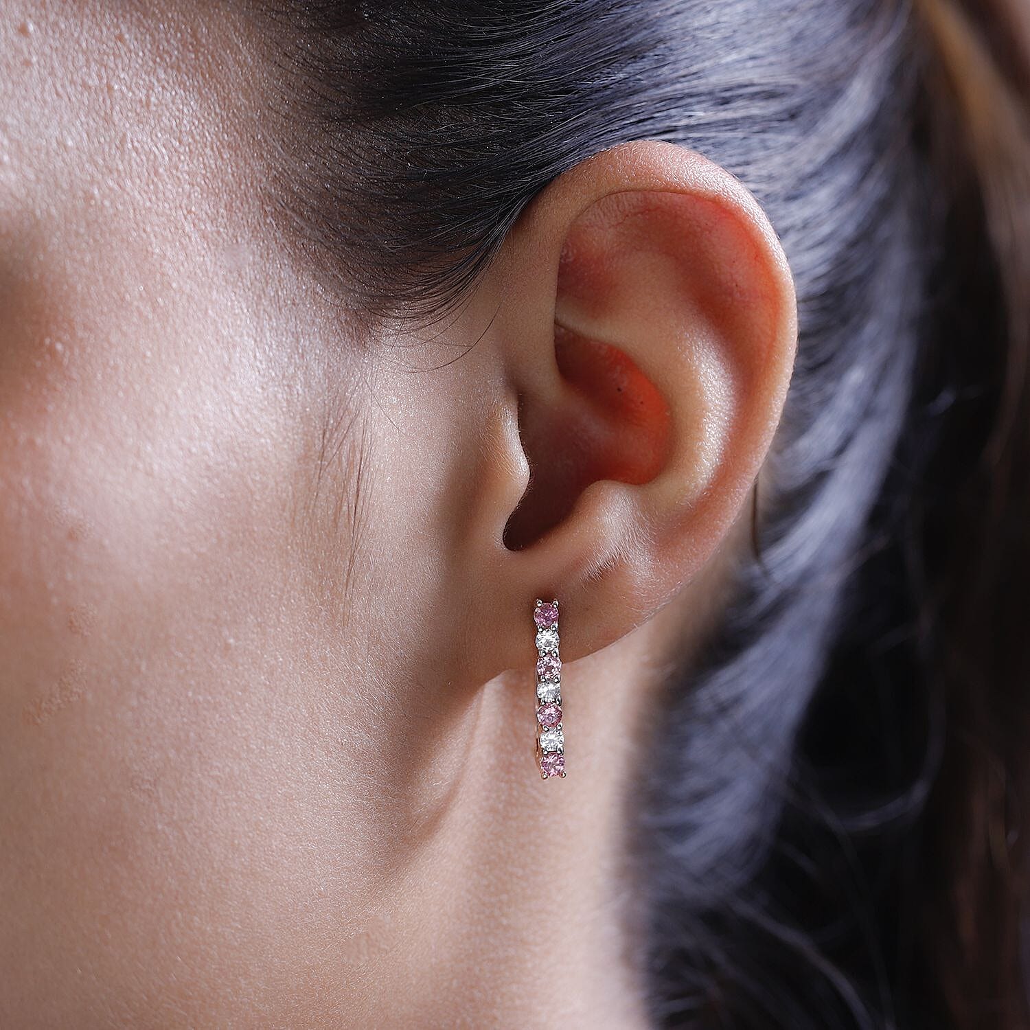 Premium Morro Redondo Pink Tourmaline and White Zircon Hoop Earrings in Vermeil Rose Gold Over Sterling Silver 1.00 ctw