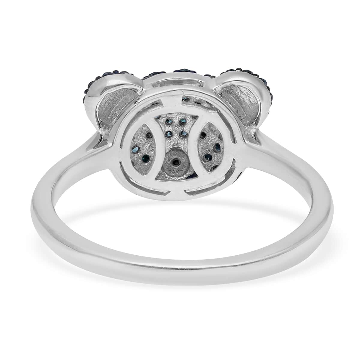 Blue and Black Diamond Teddy Bear Ring in Platinum Over Sterling Silver 0.30 ctw image number 4