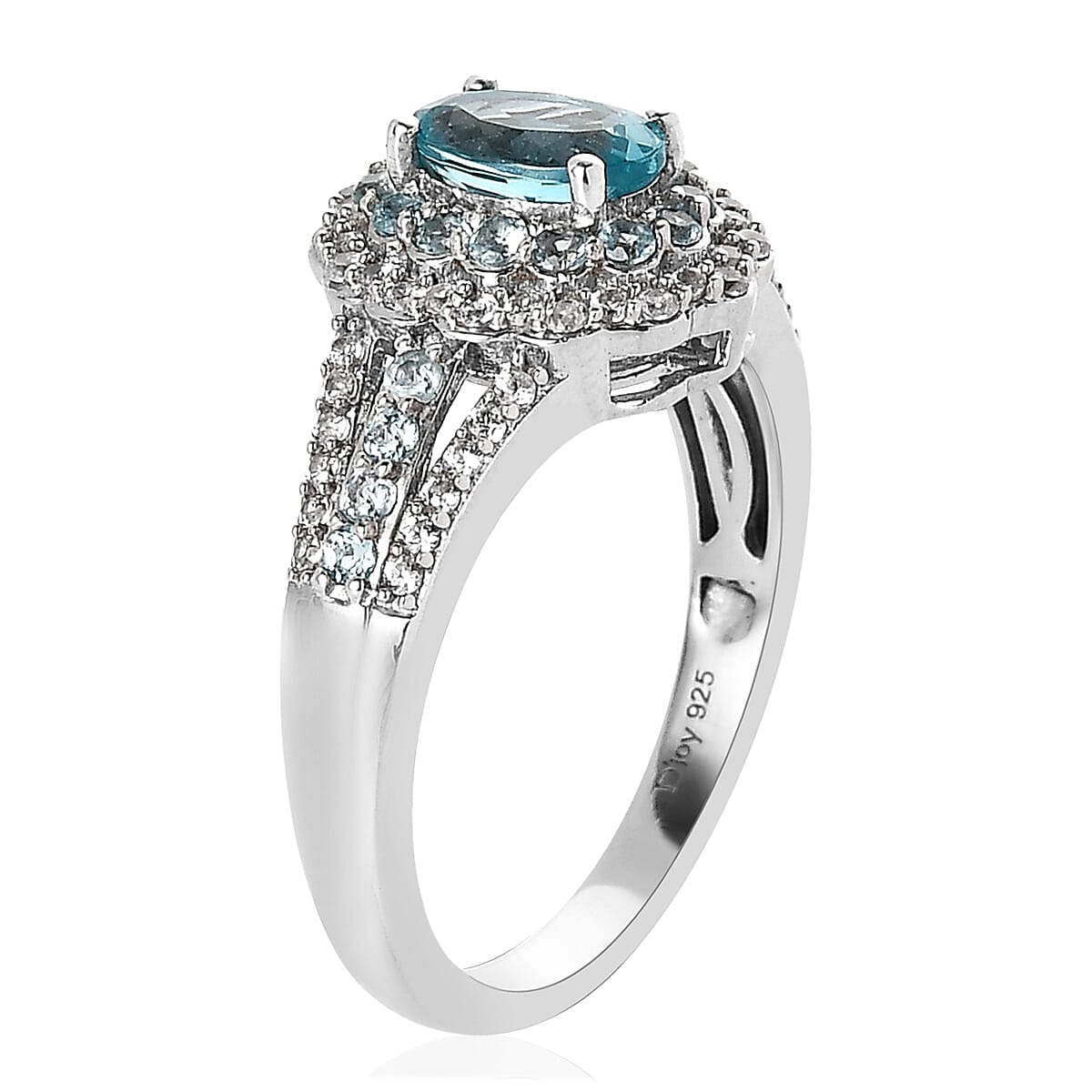Premium Madagascar Paraiba Apatite, Multi Gemstone Halo Ring in Platinum Over Sterling Silver (Size 10.0) 1.65 ctw image number 3