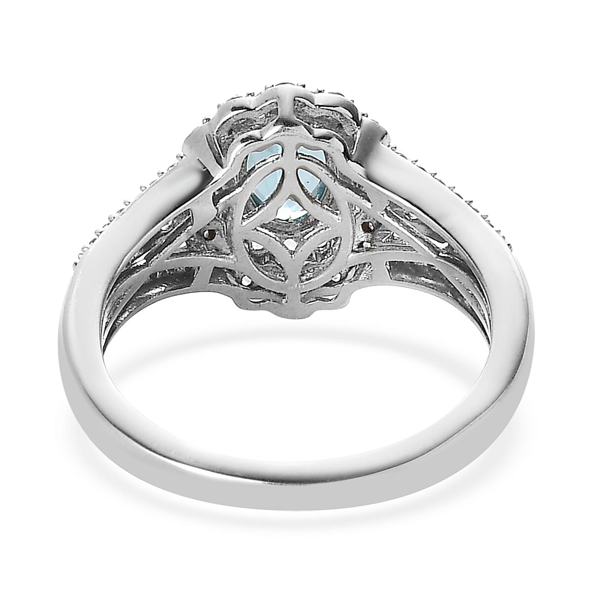 Premium Madagascar Paraiba Apatite, Multi Gemstone Halo Ring in Platinum Over Sterling Silver (Size 10.0) 1.65 ctw image number 4