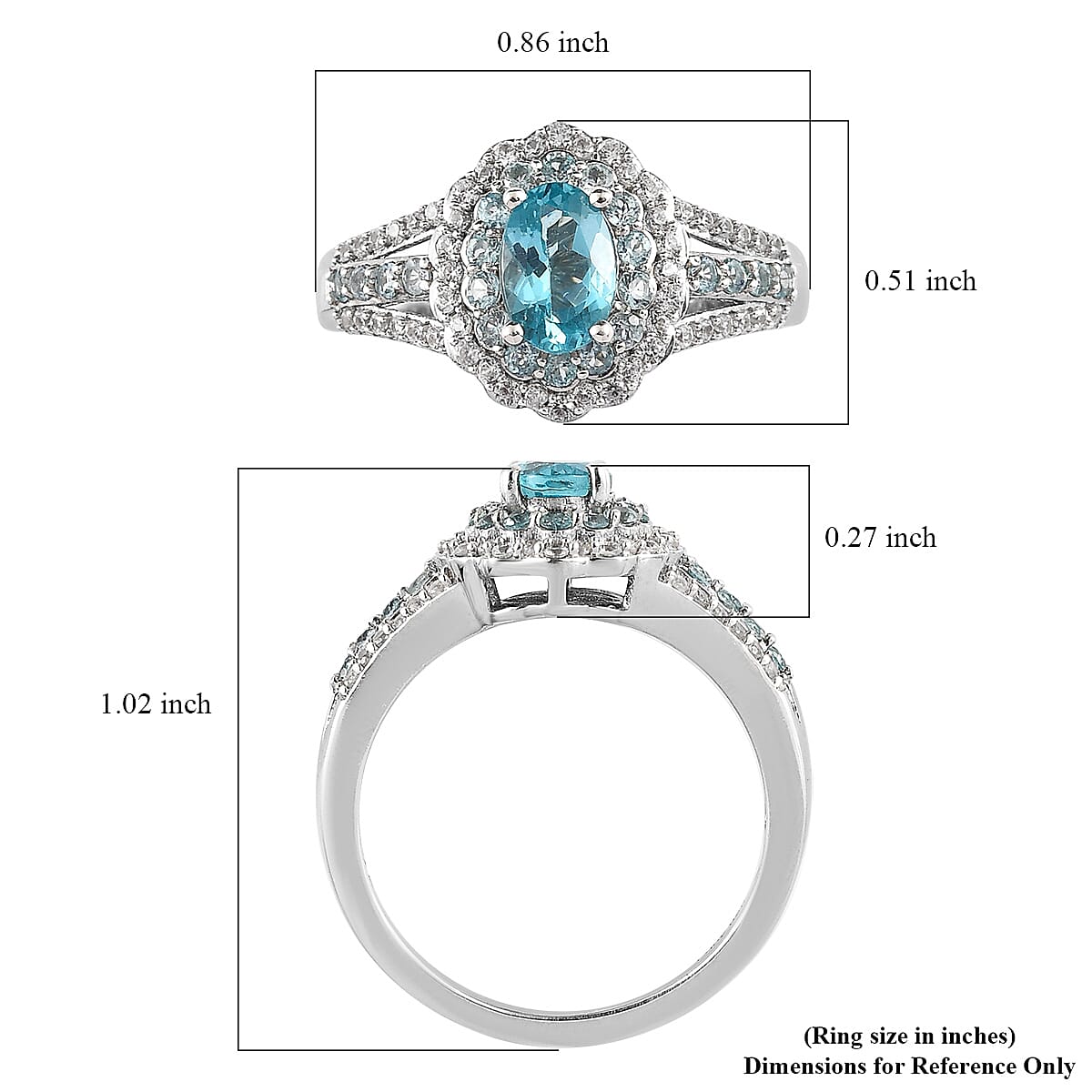 Premium Madagascar Paraiba Apatite, Multi Gemstone Halo Ring in Platinum Over Sterling Silver (Size 10.0) 1.65 ctw image number 5
