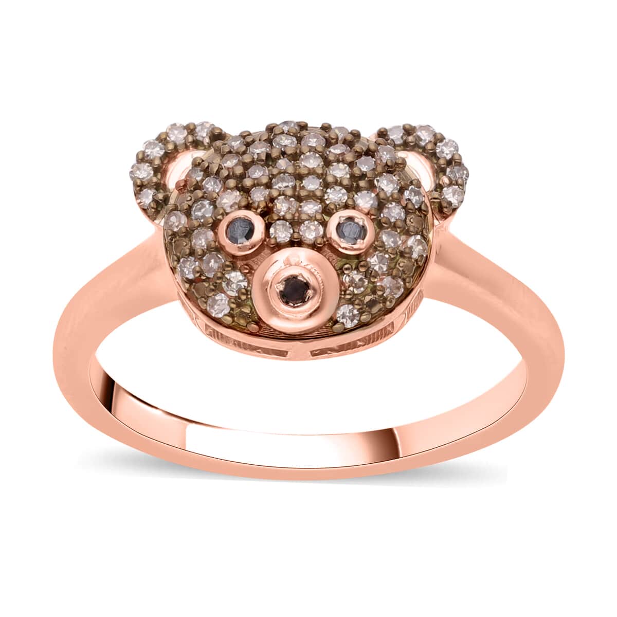 Buy Natural Champagne Diamond and Black Diamond Teddy Bear Ring in Vermeil  Rose Gold Over Sterling Silver (Size 7.0) 0.25 ctw at
