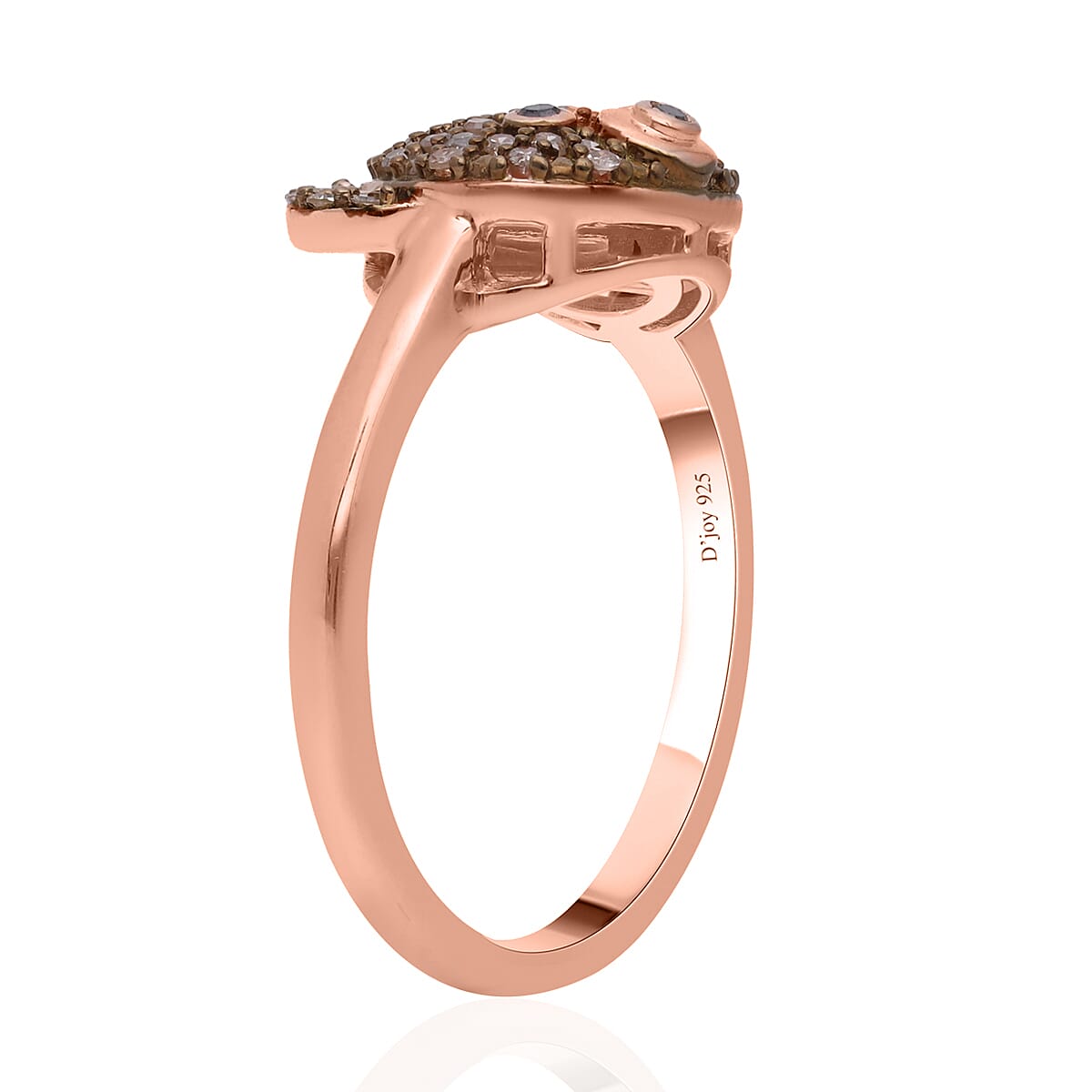 Natural Champagne Diamond and Black Diamond Teddy Bear Ring in Vermeil Rose Gold Over Sterling Silver (Size 7.0) 0.25 ctw image number 3