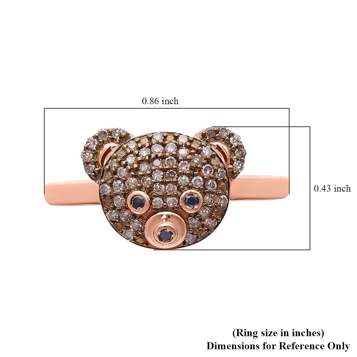 Natural Champagne Diamond and Black Diamond Teddy Bear Ring in Vermeil Rose Gold Over Sterling Silver (Size 7.0) 0.25 ctw image number 5