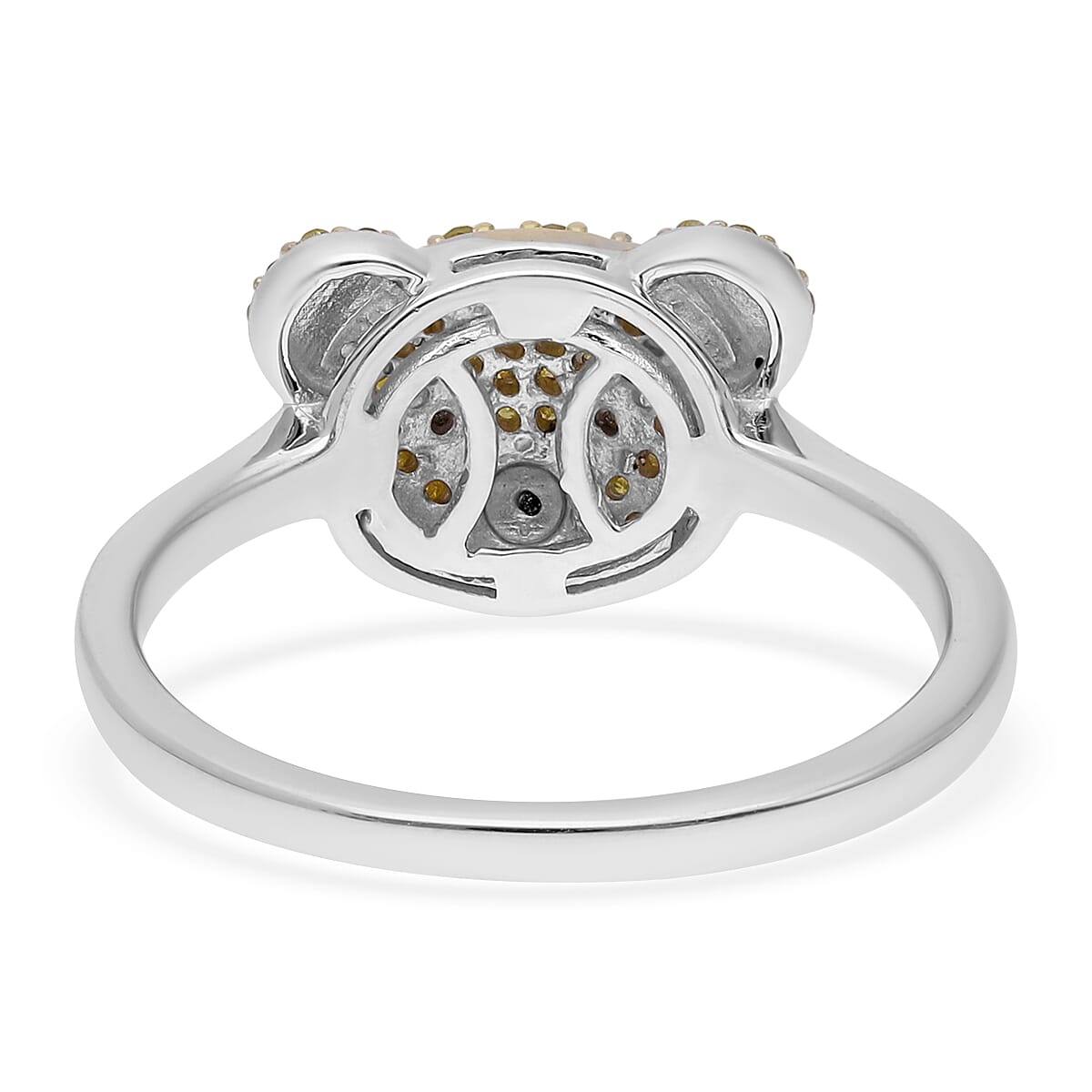 Yellow and Black Diamond Teddy Bear Ring in Platinum Over Sterling Silver (Size 10.0) 0.25 ctw image number 4