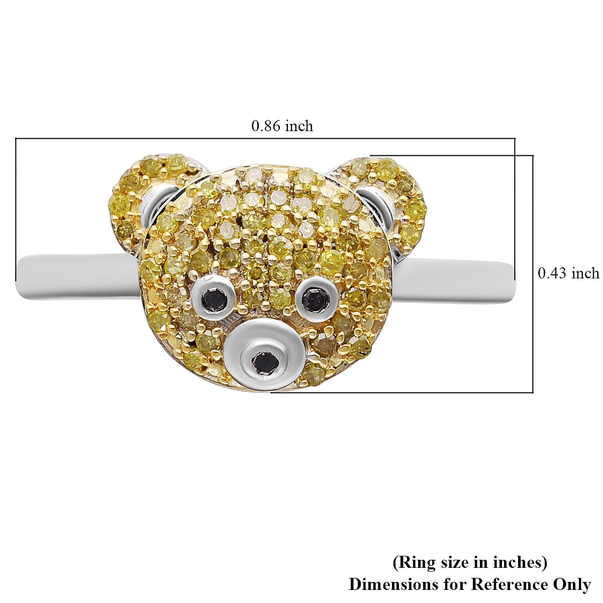 Yellow and Black Diamond Teddy Bear Ring in Platinum Over Sterling Silver (Size 10.0) 0.25 ctw image number 5