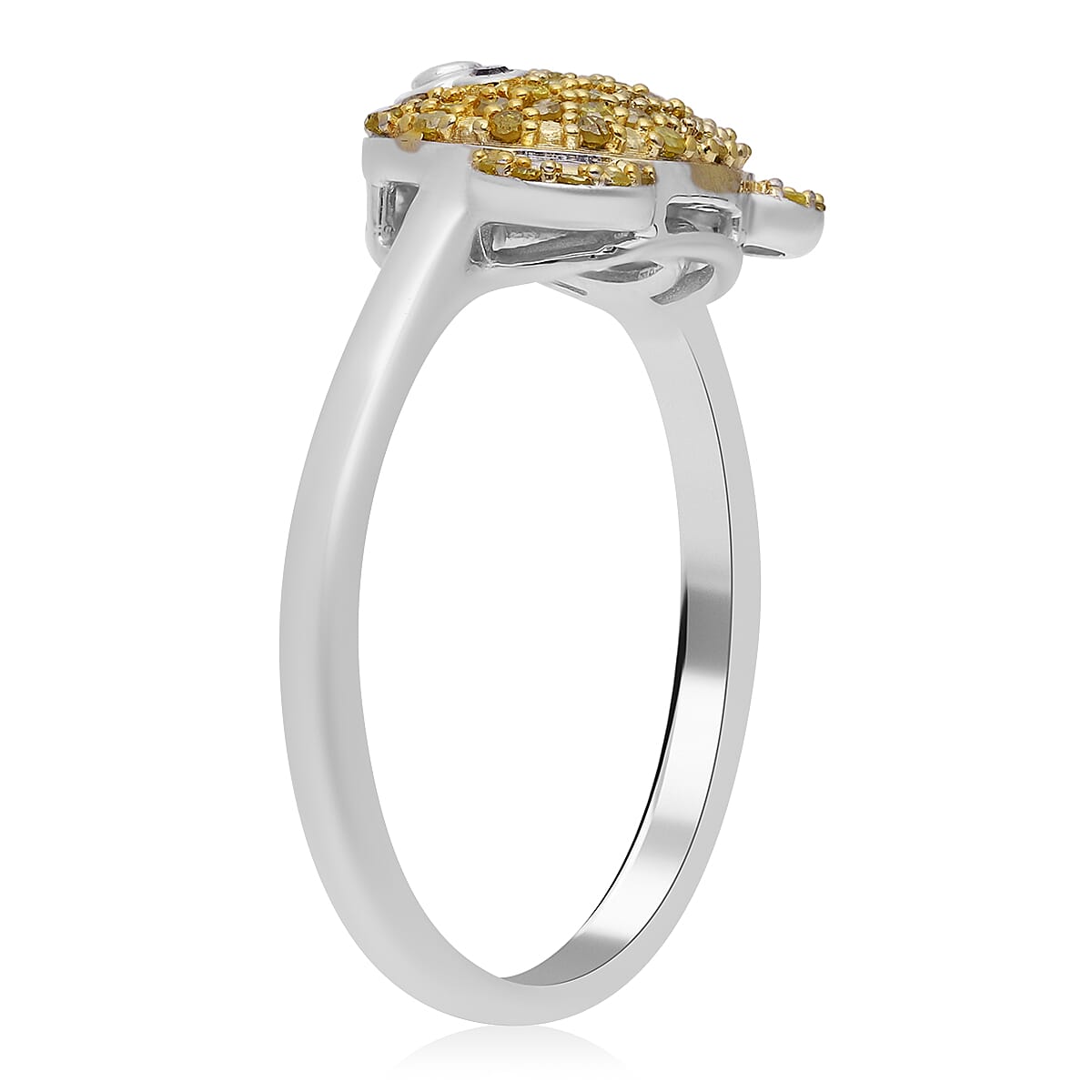 Yellow and Black Diamond Teddy Bear Ring in Platinum Over Sterling Silver (Size 9.0) 0.25 ctw image number 3