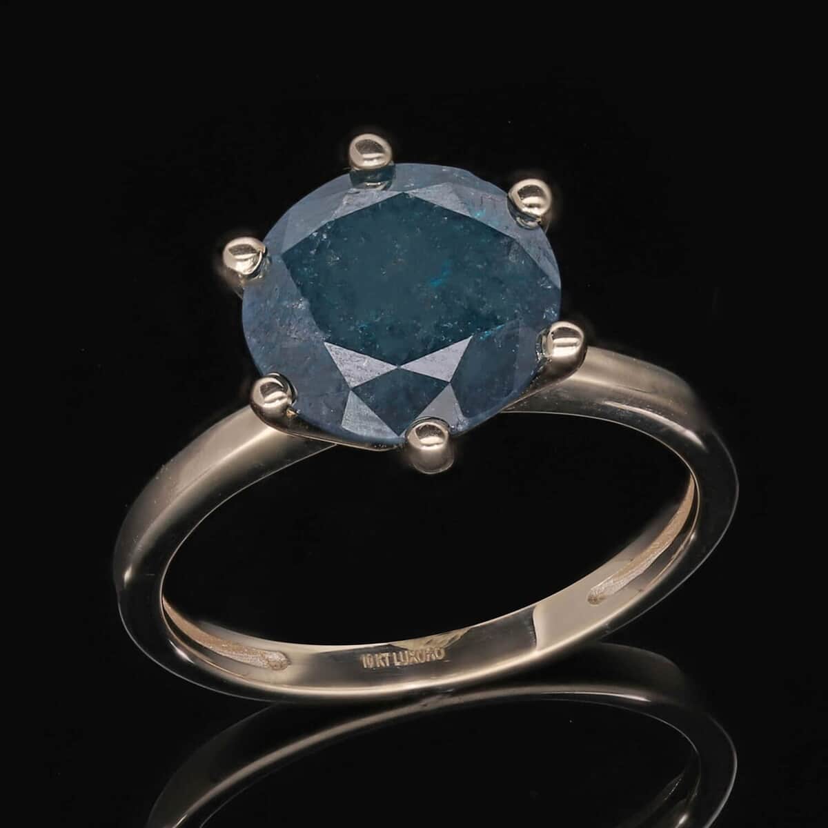 SGL Certified Luxoro 10K Yellow Gold Blue Diamond Solitaire Ring (Size 9.0) 3.50 ctw image number 1