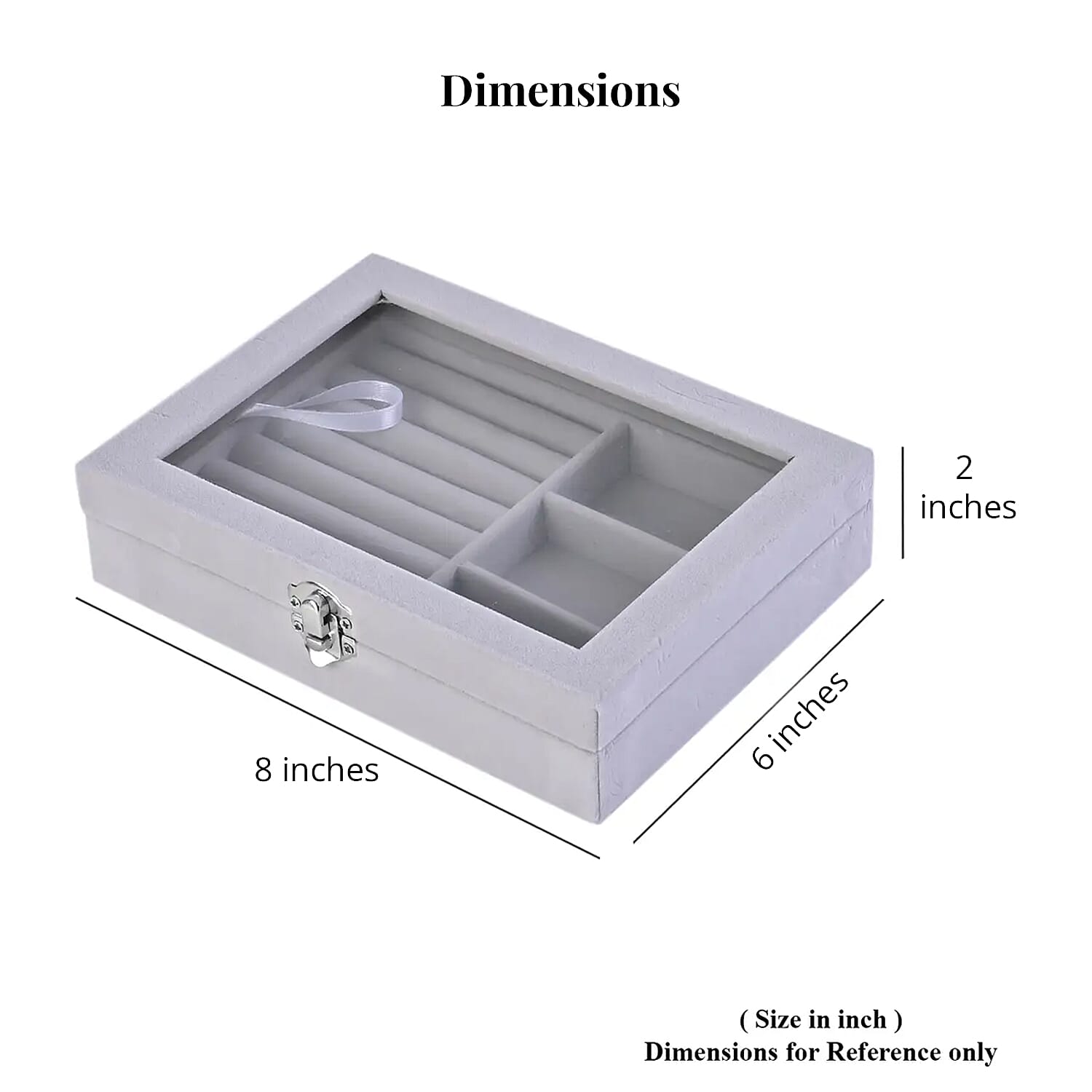 Gray Velvet Jewelry Box with Anti Tarnish Lining & Lock (Rings Hold Up to 28, Brooch, Pendant without Chain, Earrings)