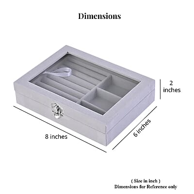 Gray Velvet Jewelry Box with Anti Tarnish Lining & Lock (Rings Hold Up to 28, Brooch, Pendant without Chain, Earrings)