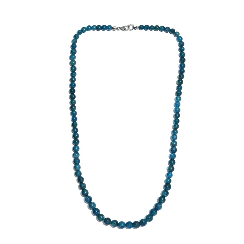 Malgache Neon Apatite Beaded Necklace 20 Inches in Sterling Silver 155.00 ctw