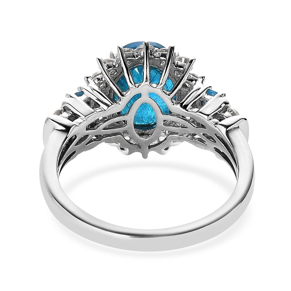 Malgache Neon Apatite and White Zircon Sunburst Ring in Platinum Over Sterling Silver (Size 6.0) 4.00 ctw image number 4
