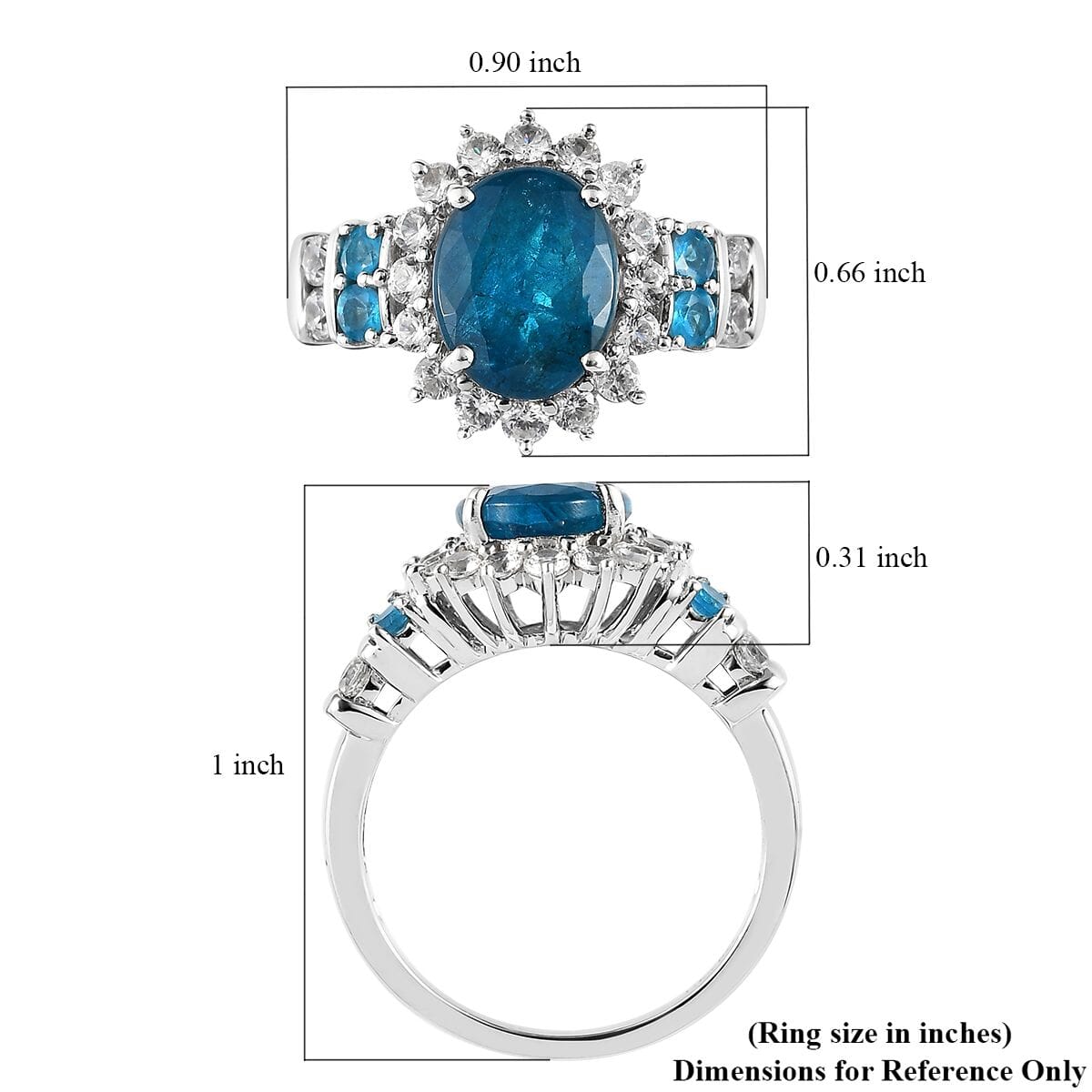 Malgache Neon Apatite and White Zircon Sunburst Ring in Platinum Over Sterling Silver (Size 6.0) 4.00 ctw image number 5