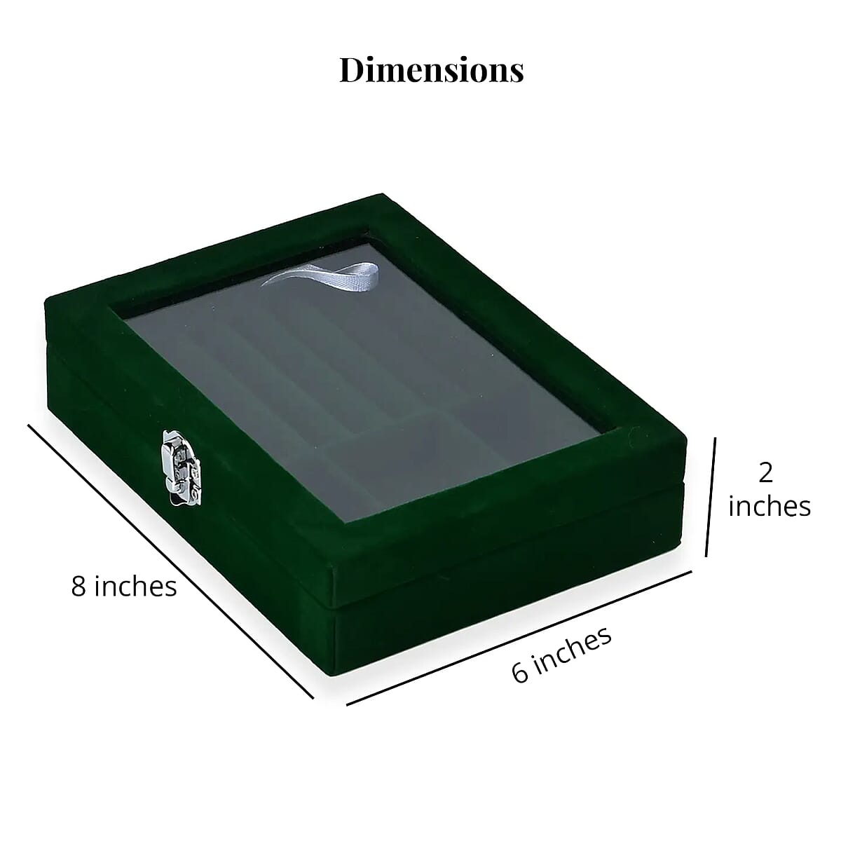 Green Velvet Jewelry Box with Anti Tarnish Lining & Lock (Rings Hold Up to 28, Brooch, Pendant, Earrings) image number 6