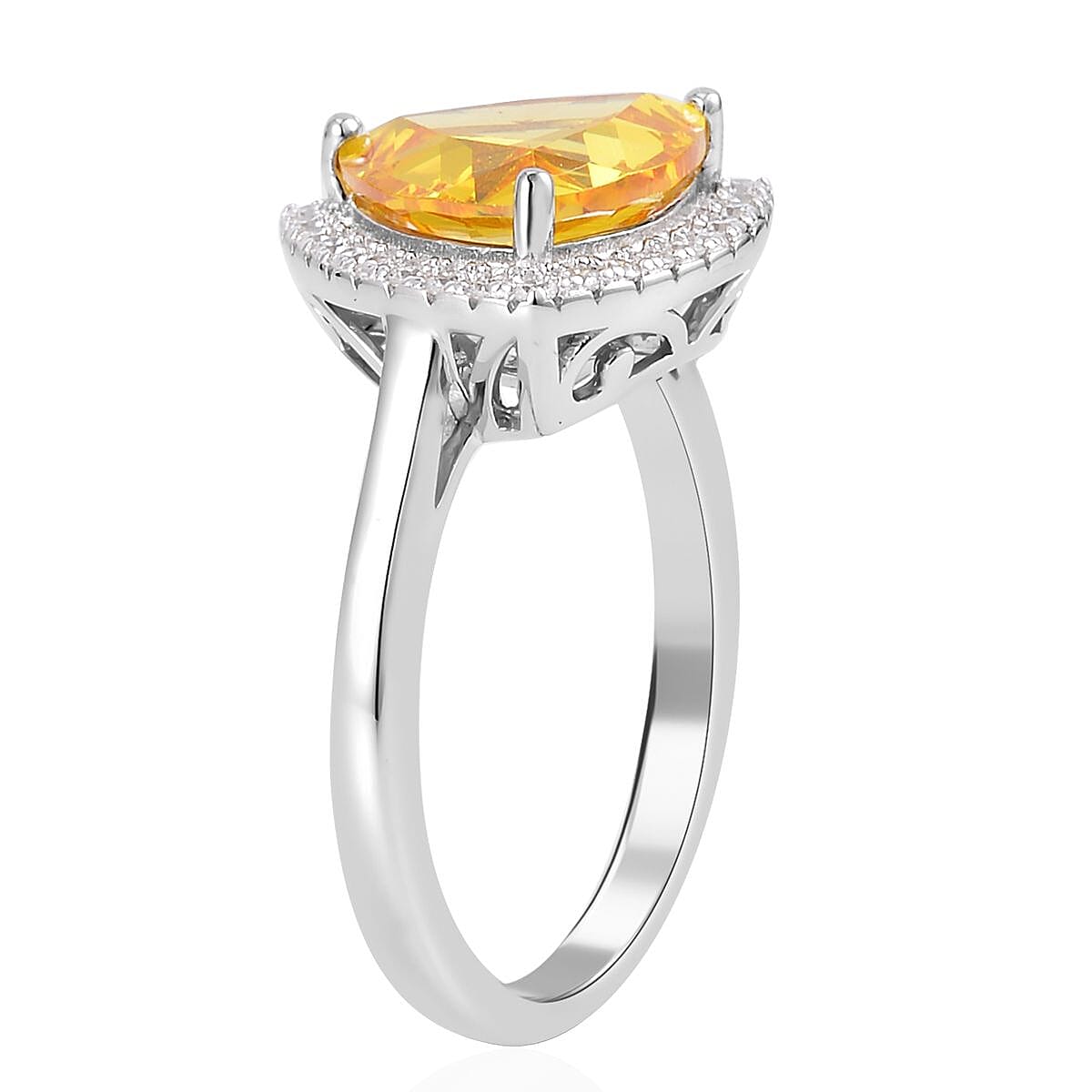 Lustro Stella Concave Cut Finest Yellow and White CZ Halo Ring in Platinum Over Sterling Silver 5.50 ctw image number 3