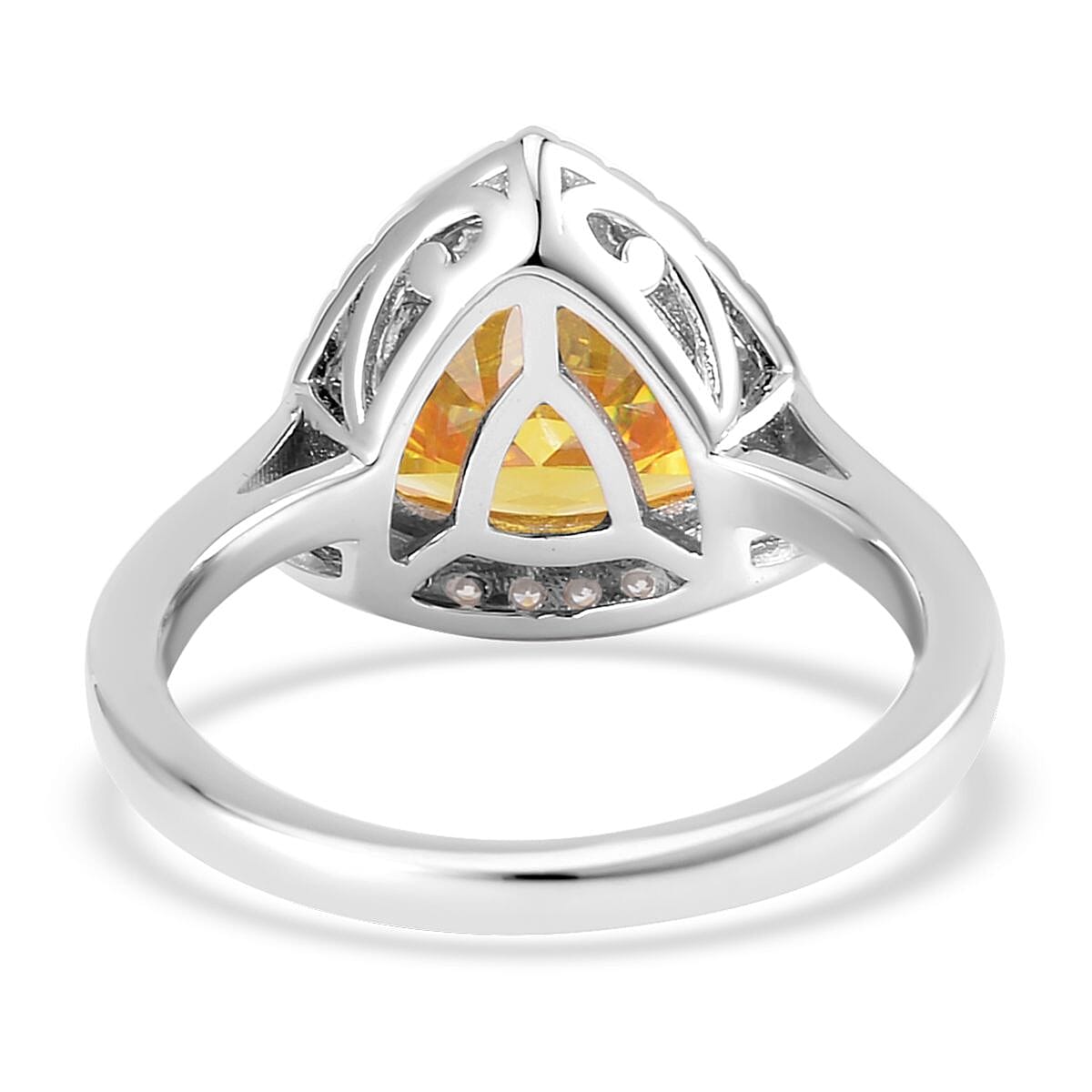 Lustro Stella Concave Cut Finest Yellow and White CZ Halo Ring in Platinum Over Sterling Silver 5.50 ctw image number 4