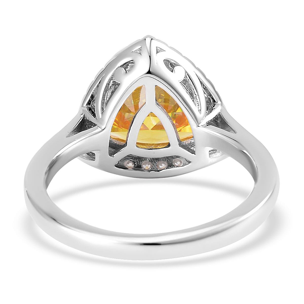 Lustro Stella Concave Cut Finest Yellow and White CZ Halo Ring in Platinum Over Sterling Silver (Size 5.0) 6.15 ctw image number 4