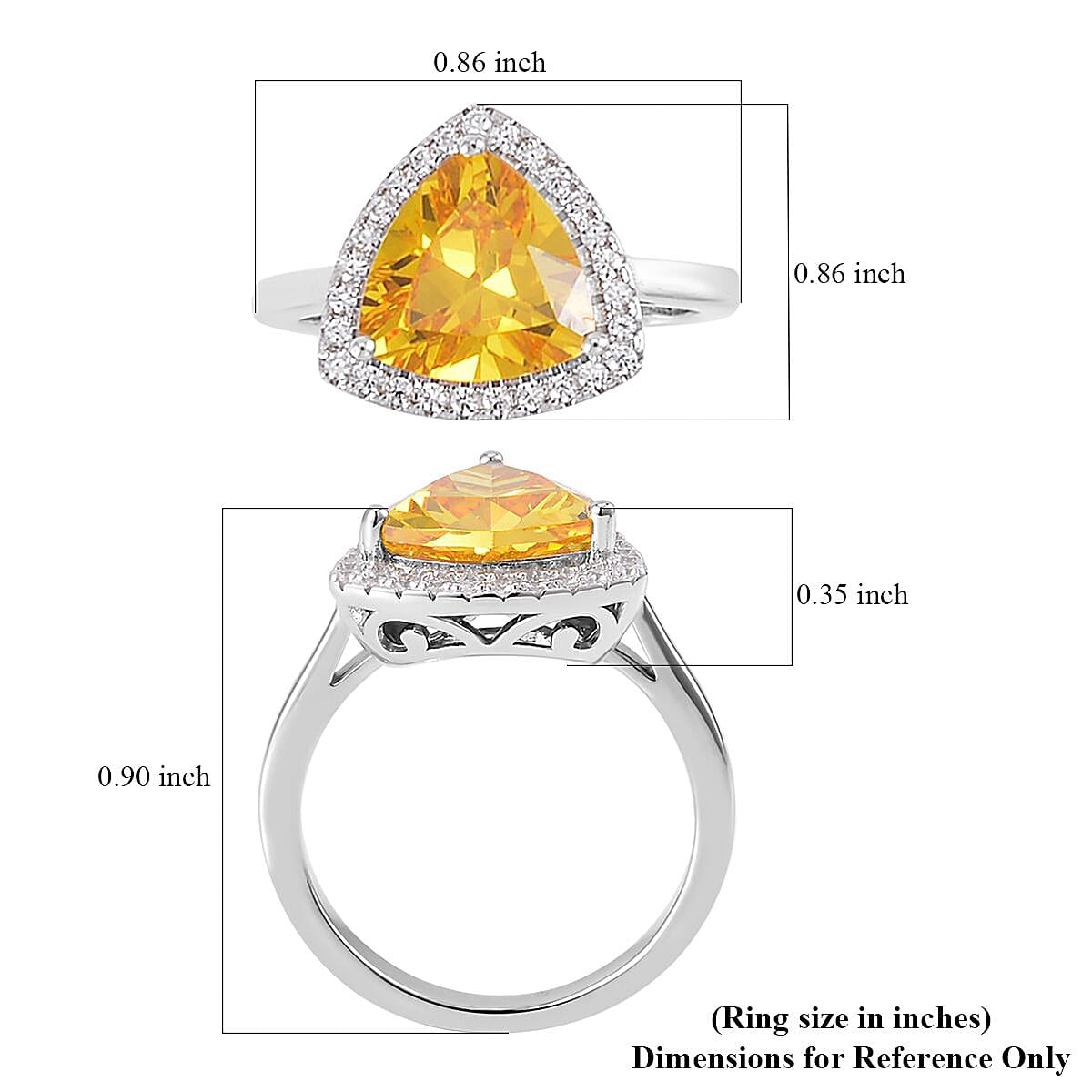 Lustro Stella Concave Cut Finest Yellow and White CZ Halo Ring in Platinum Over Sterling Silver (Size 5.0) 6.15 ctw image number 5