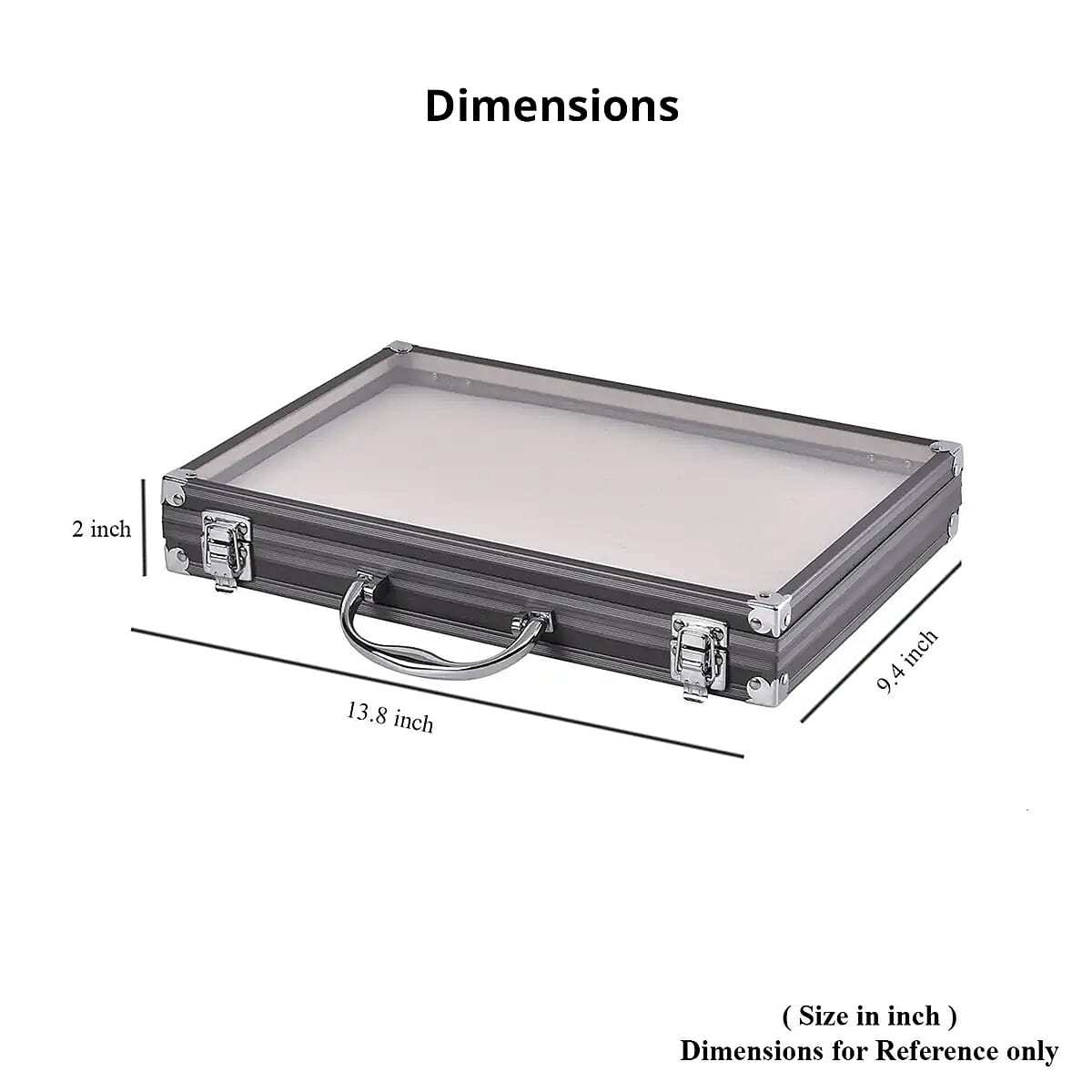 Gray Faux Leather Velvet Interior Ring Jewelry Box with Steel Color Lock and Handle image number 4