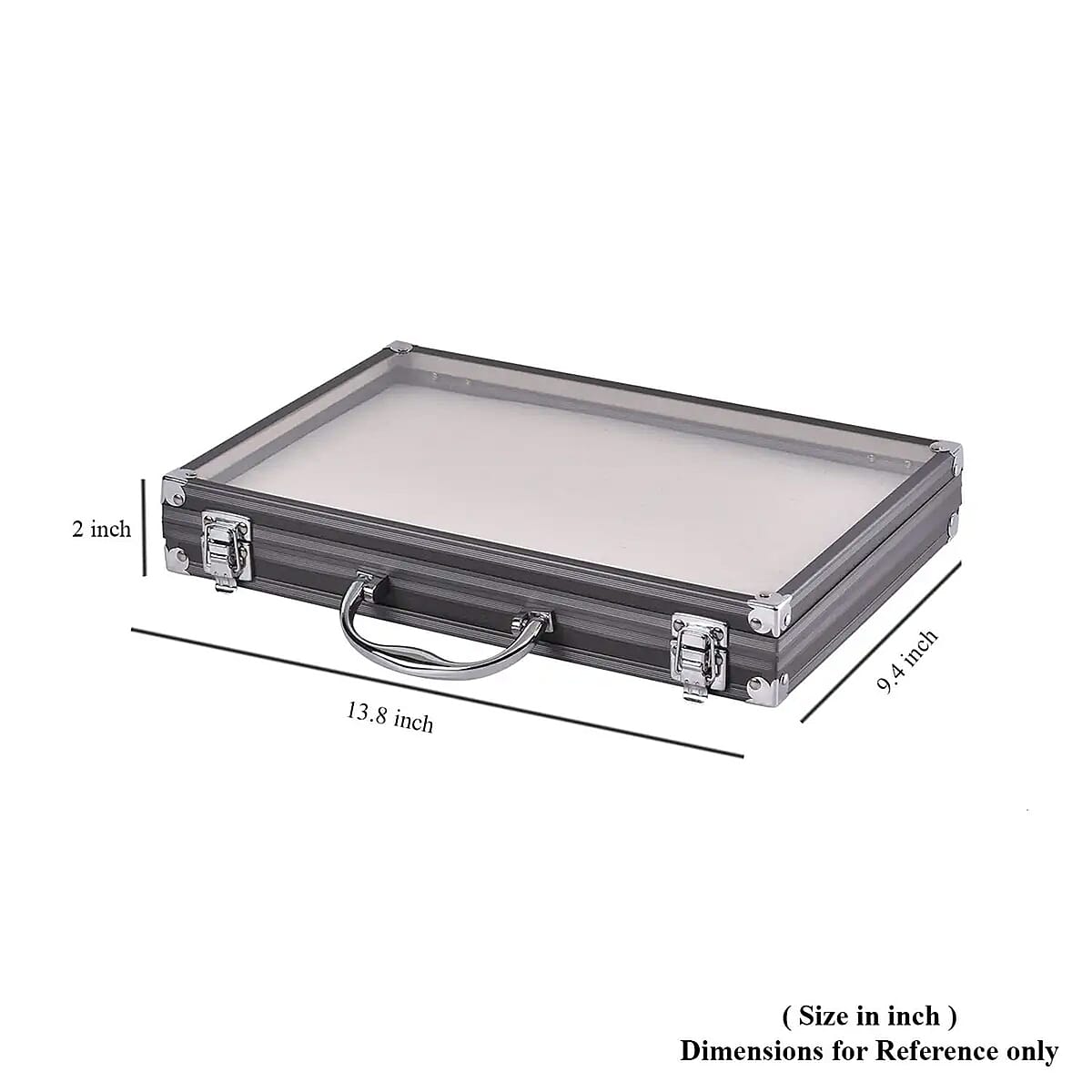 Gray Faux Leather Velvet Interior Ring Jewelry Box with Steel Color Lock and Handle image number 5