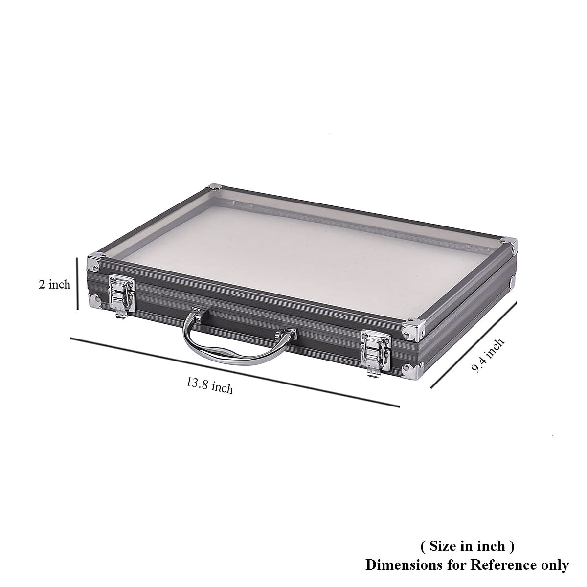 Gray Faux Leather Velvet Interior Ring Jewelry Box with Steel Color Lock and Handle image number 7