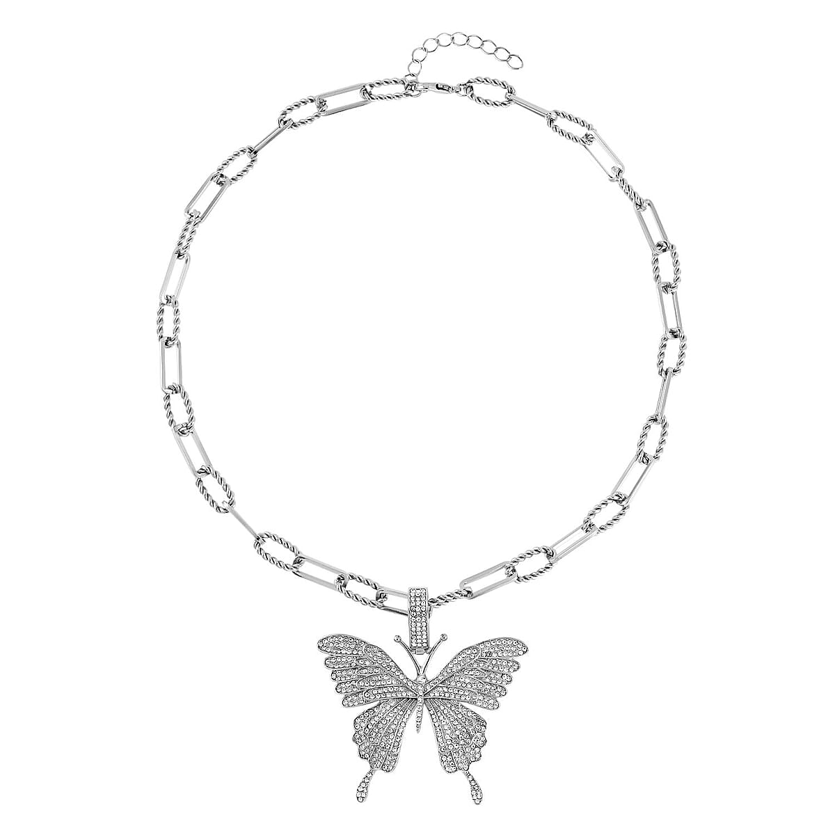 Austrian Crystal Butterfly Pendant Necklace 20-22 Inches in Silvertone image number 0