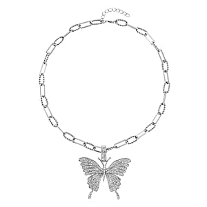 Austrian Crystal Butterfly Pendant Necklace 20-22 Inches in Silvertone