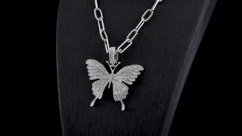 Austrian Crystal Butterfly Pendant Necklace (20-22 Inches) in Silvertone