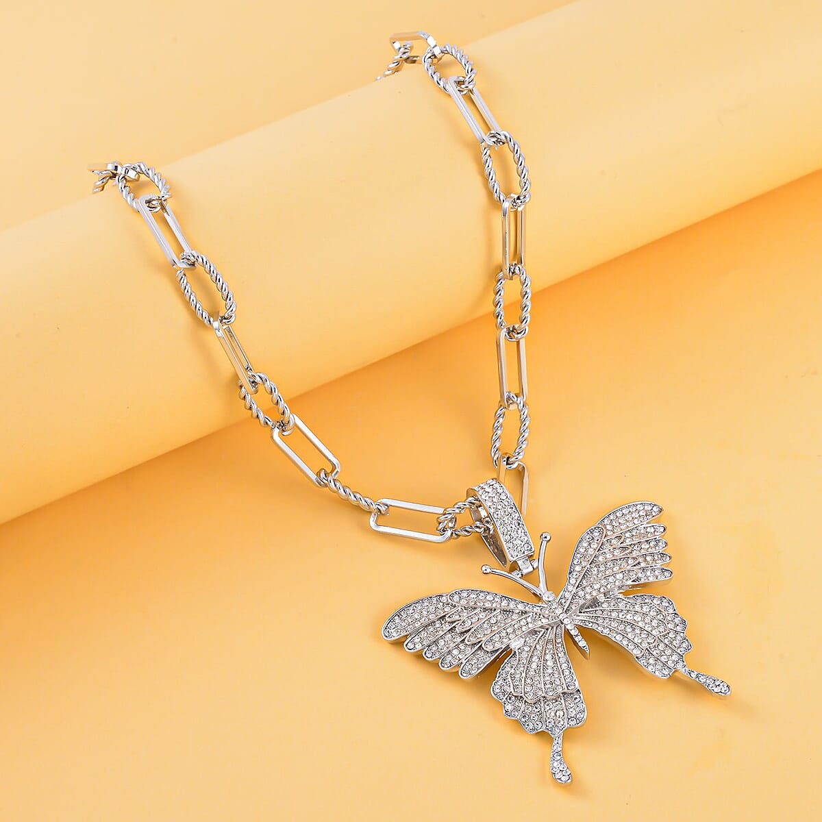 Austrian Crystal Butterfly Pendant Necklace 20-22 Inches in Silvertone image number 1