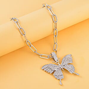Austrian Crystal Butterfly Pendant Necklace 20-22 Inches in Silvertone