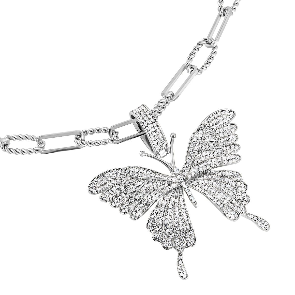 Austrian Crystal Butterfly Pendant Necklace 20-22 Inches in Silvertone image number 2