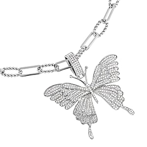 Austrian Crystal Butterfly Pendant Necklace 20-22 Inches in Silvertone