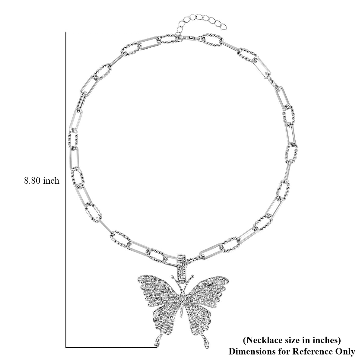 Austrian Crystal Butterfly Pendant Necklace 20-22 Inches in Silvertone image number 4