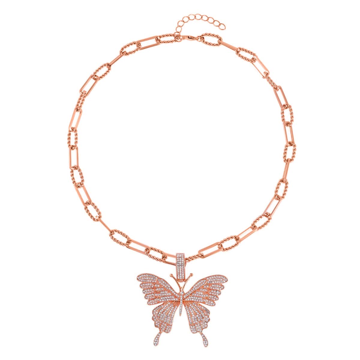 Austrian Crystal Butterfly Pendant Necklace 20-22 Inches in Rosetone image number 0
