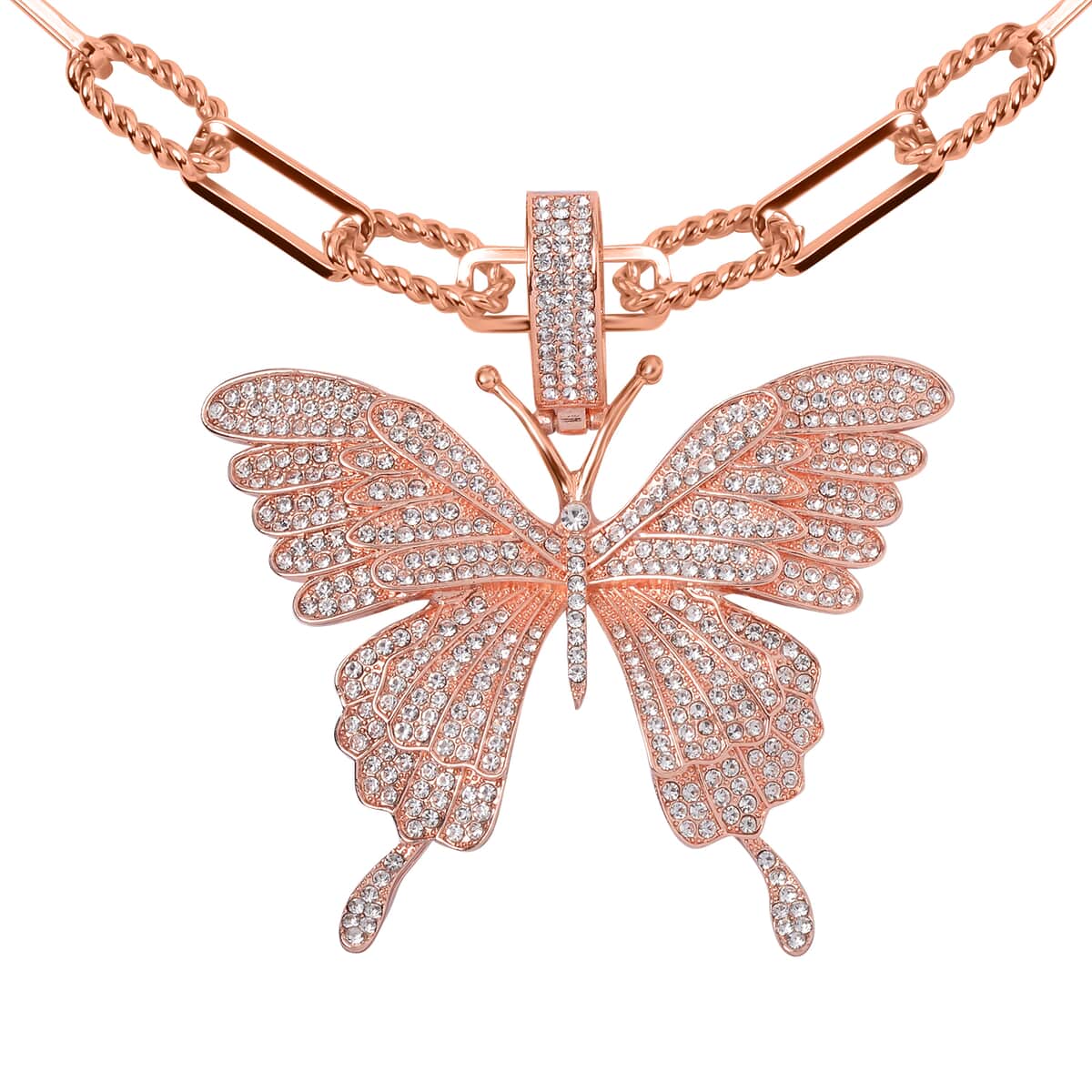 Austrian Crystal Butterfly Pendant Necklace 20-22 Inches in Rosetone image number 2