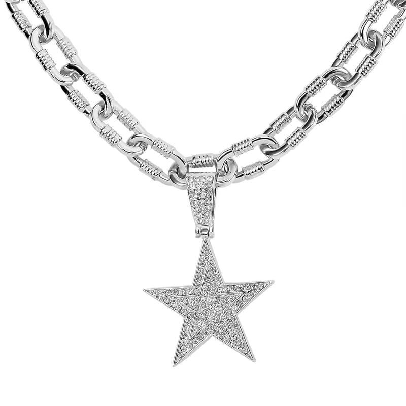 White Austrian Crystal Star Pendant Necklace 20-22 Inches in Silvertone