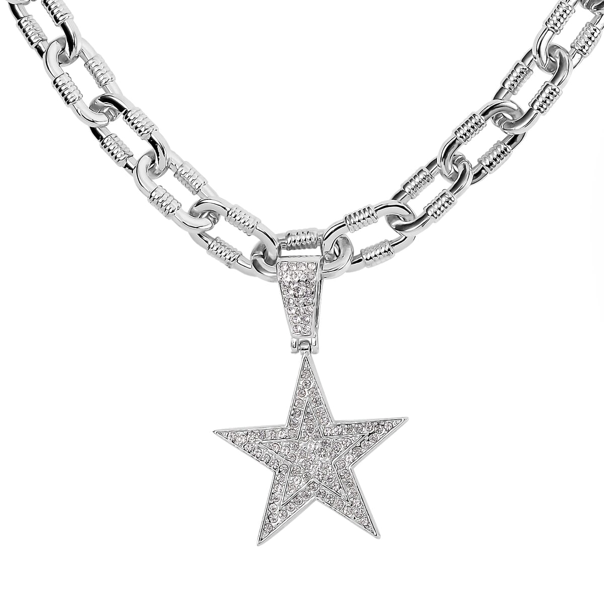 White Austrian Crystal Star Pendant Necklace 20-22 Inches in Silvertone image number 0