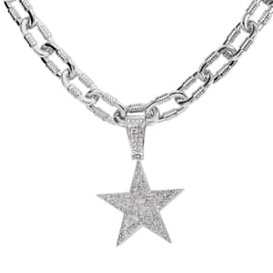 White Austrian Crystal Star Pendant Necklace 20-22 Inches in Silvertone