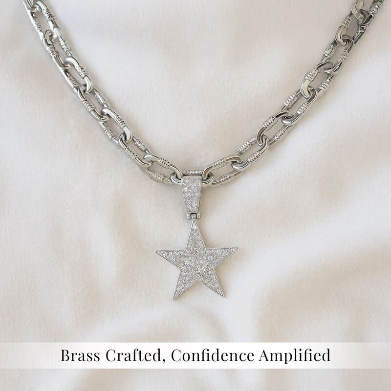 White Austrian Crystal Star Pendant Necklace 20-22 Inches in Silvertone