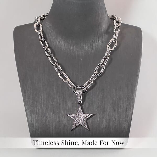White Austrian Crystal Star Pendant Necklace 20-22 Inches in Silvertone
