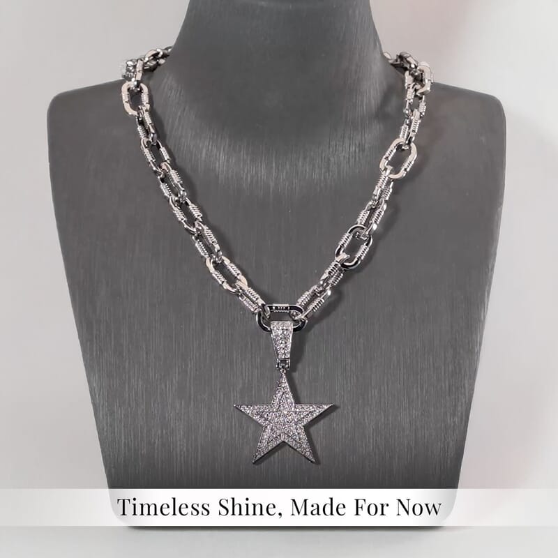 White Austrian Crystal Star Pendant Necklace 20-22 Inches in Silvertone