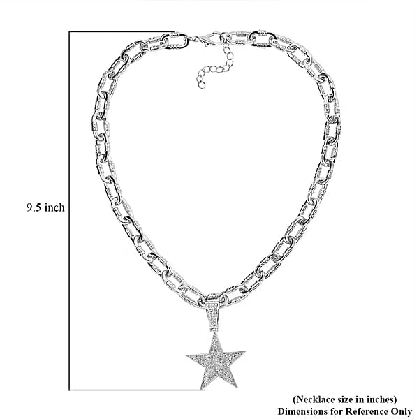 White Austrian Crystal Star Pendant Necklace 20-22 Inches in Silvertone