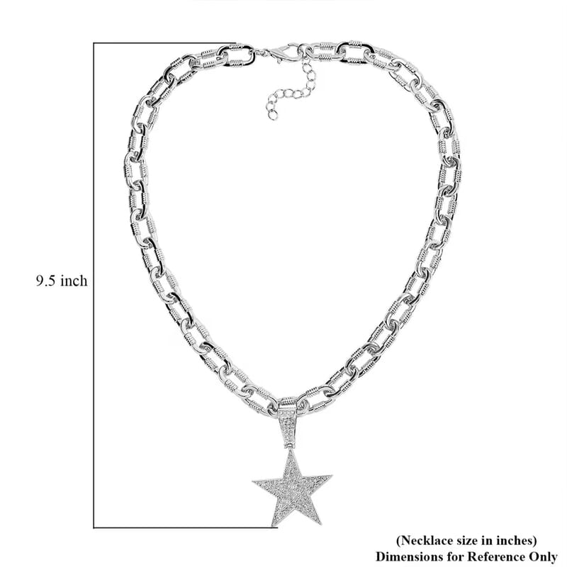 White Austrian Crystal Star Pendant Necklace 20-22 Inches in Silvertone