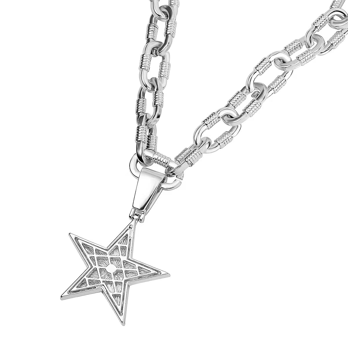 White Austrian Crystal Star Pendant Necklace (20-22 Inches) in Silvertone image number 6