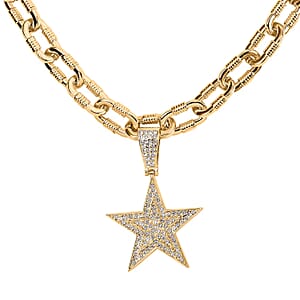 White Austrian Crystal Star Pendant Necklace 20-22 Inches in Goldtone