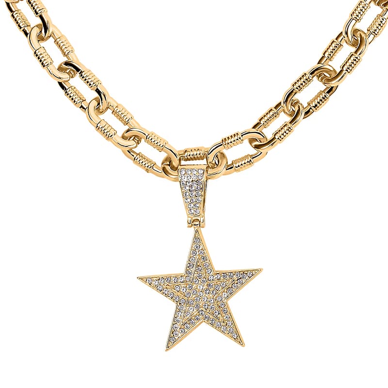 White Austrian Crystal Star Pendant Necklace 20-22 Inches in Goldtone