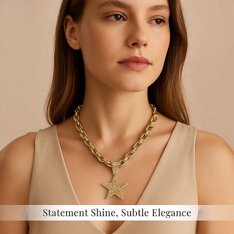 White Austrian Crystal Star Pendant Necklace 20-22 Inches in Goldtone