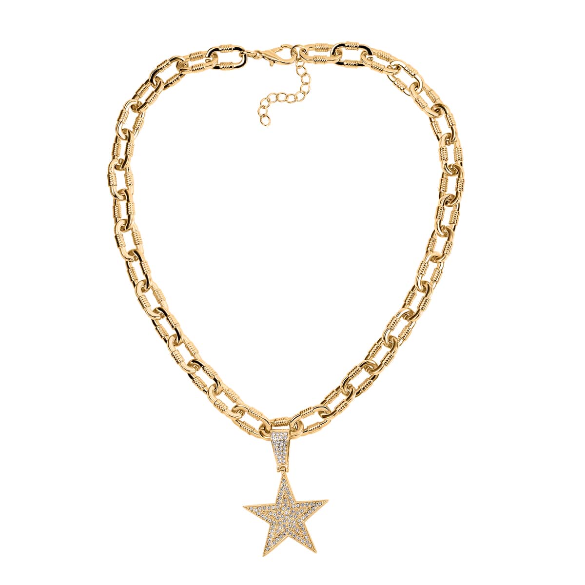 White Austrian Crystal Star Pendant Necklace 20-22 Inches in Goldtone image number 2