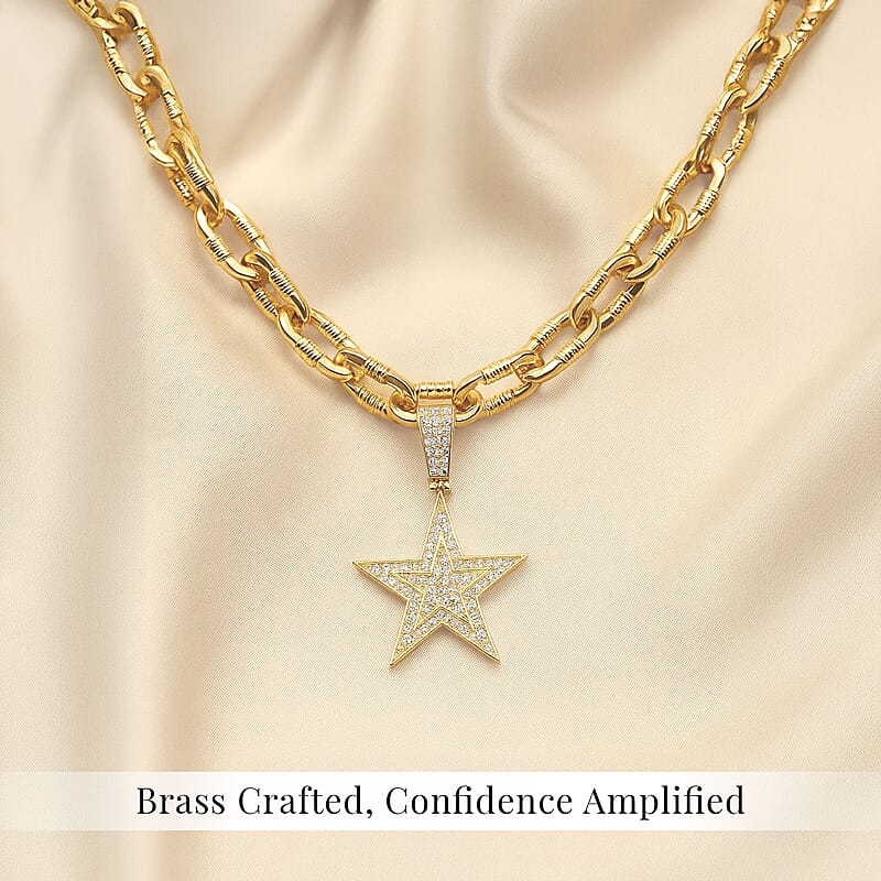 White Austrian Crystal Star Pendant Necklace 20-22 Inches in Goldtone